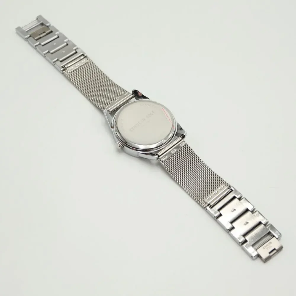 Kenneth Cole NY Mens 40mm Black Dial Watch Silver Tone Metal Mesh w New Battery